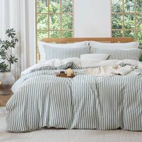Th1104 Mildly Jacquard Stripe Queen 90x90 Sage Green And White No Comforter