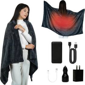 Mimyth 753504103189 Cordless Heated Blanket Battery Operated With Hoodie 3 Temp 20000 Mah Camping