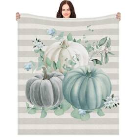 Fen-mindsoft-0683 Mindsoft Hello Pumpkin Eucalyptus Blanket Fall Autumn Thanksgiving Blue Plaid Thr