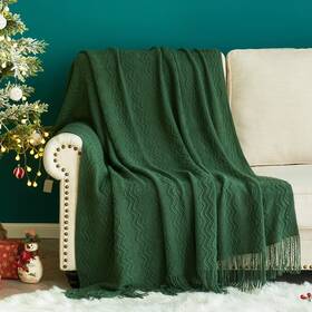 506009 Miulee Christmas Dark Green Knitted Throw Blanket For Couch Boho Textured Cozy W