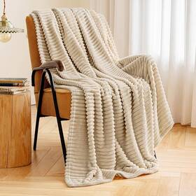 506010 Miulee Fleece Throw Blanket With Stripe Pattern Fuzzy Flannel Beige For Couc