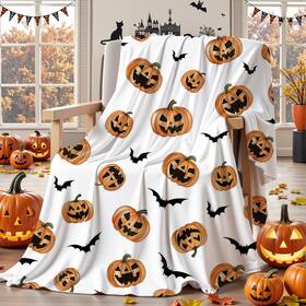 Tzfl-152x127-tw3618 Mocsicka New Halloween Throw Blanket Pumpkins Bat Soft Warm Fleece Home