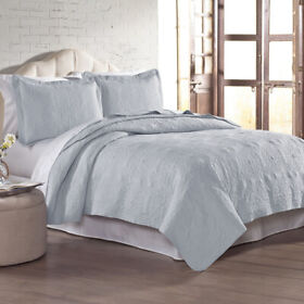 Modern Threads 3mfsqltg-slt-kg 3 Pc Solid Embroidered Quilt Sets King Slate