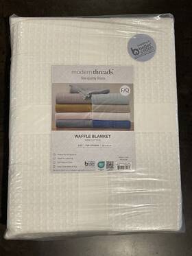 5thrblkg-wht-qn Modern Threads White 100% Cotton Thermal Full/queen Waffle Weave Blanket