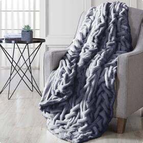 Modern Threads 645470281896 Luxury Solid Braided Faux Fur Reverse To Flannel Throw Blanket Grey - 50 Inch X 60