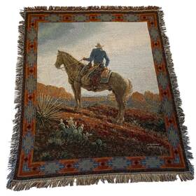 P092325 Mohawk Home Sch20 Vintage Jack Terry Western Cowboy Tapestry Throw Blanket 54 X 46 Aztec