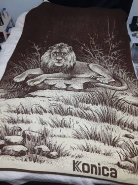 46-022364 Mora Vtg 70s 80s Son De Abrigo Reversible Throw Blanket Spain Brown Lion 60 Inch 80