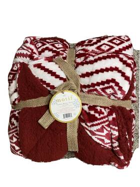 Motif 841278194981 Luxury Berber Reversible Throw Blanket 50 Inch X 60 Maroon And White Soft Gift