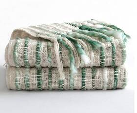 Motini Home Decor 639510981761 Green Throw Blanket Farmhouse Textured Knit Striped Hand Woven Boho New