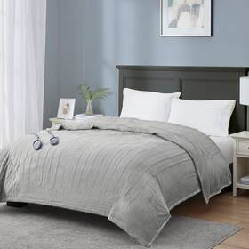 Mpt54-0022 Mp2 Blanket Queen Size With Dual Control Soft Fleece Large Bed Sized Heated Bla