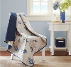 Mp50-1970 Quilted Throw Blanket Blue Ivory Beach Nautical Starfish Shell Lap Sofa Bed