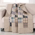 Mpn71352 Ghf Cotton Throw Quilt Ivory Beige Tan Blue 782597271352