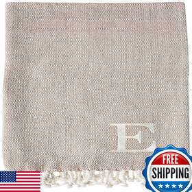 B07f2brv1z Mud Pie Woven Cotton Initial E Throw Blanket Taupe 70 Inches X 50