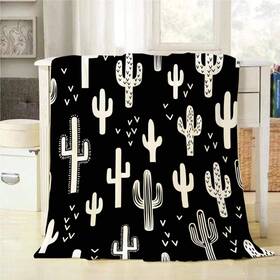 Jyje-blanket-a866 Mugod Western Cactus Throw Blanket Black And White Seamless Repeat Fun Cact
