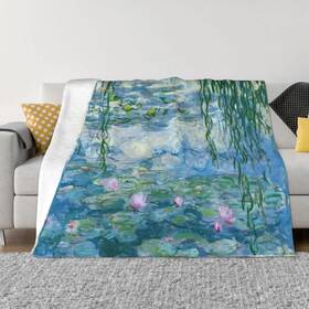 Sb-11243 Mutakin Monet Water Lilies Soft Blanket All Season Fuzzy Throw Warm Lightweight