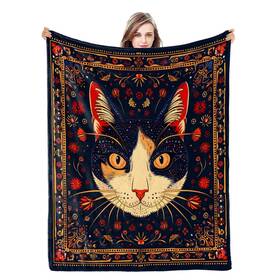 Naniopick 736235829856 Cat Flannel Throw Blanket For Adults Kids 350 Gsm Print Retro Floral
