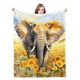 Naniopick 736235829993 Elephant Print Blanket 350 Gsm Sunflowers Flannel For Adults Kids Flo