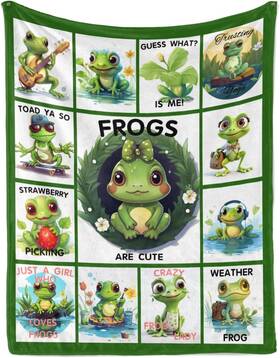 Naniopick 744110364491 Cute Green Frogs Throw Blanket 50x60in Animals 350 Gsm Gifts