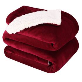 B09b68ng48 Nanpiper King Sherpa Fleece Blanket Reversible Thick Fuzzy Warm - Wine Red 90x10