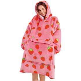 Mnnrtz4strawberry Narecte Oversized Blanket Hoodie Wearable Sweatshirt For Women Adults