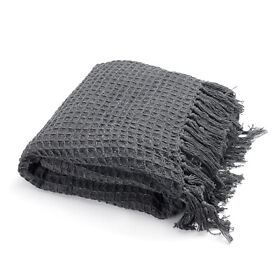 Bd3409470 Navy Honeycomb Pattern Fully Lined Hypoallergenic Throw With Tassels Cotton