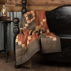 51247 New Primitive Throw Patchwork Quilted Quilt Maisie Barn Red Black Tan Lodge