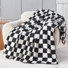 Newcosplay 445021661657 Throw Blanket For Couch Black White Checkered Warm Thick
