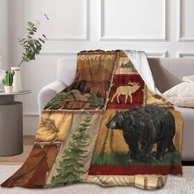 Newhomestyle 023118434246 Rustic Lodge Bear Moose Deer Throw Blanket Soft Warm Cozy Lightweight Decorat