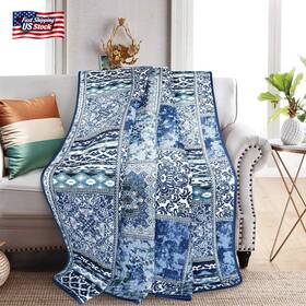 Newlake 445033586597 Quilted Throw Blanket For Bed Couch Sofa Blue Classic Bohemian 60x78 I