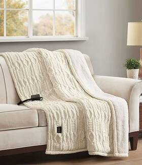 20633193 Noble Excellence Cable Knit Electric Heated Throw Blanket 50 Inch X 70 - Cream Free Shipping
