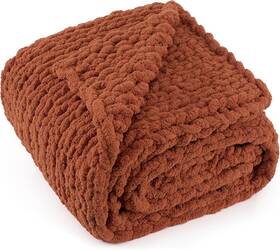 Lgb-h-s14 Nobrand Handmade Chunky Knit Throw Blanket 50 Inch X60 Soft Chenille Cable Rust