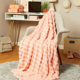 Ms351018067223 Nobrand Peach Checkered Faux Fur Throw 50 Inch X60 For All Ages
