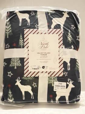710-0483-0026 North Pole Trading Co. Velvet Plush Throw Blanket 50x60 Reindeer Holiday