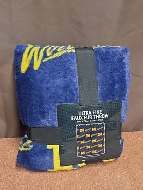 Northwest 199124172790 Michigan Ultra Fine Faux Fur Throw - Maize And Blue 60 Inch X70 New