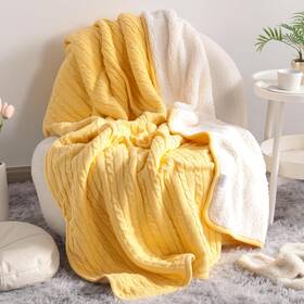 20616jrblthr-yellow Ntbay Cotton Cable Knit Sherpa Throw Blanket For Couch 51 Inch X67 Soft Warm Flee