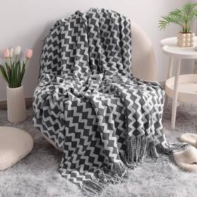 20622jlbl-greywave Ntbay Acrylic Knitted Throw Blanket Lightweight And Soft Cozy Decorative Wov