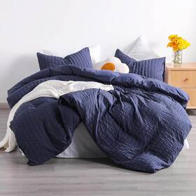 20729ppsq-navyblue Ntbay 3 Pieces Queen Duvet Cover Set Seersucker Full/queen Navy Blue