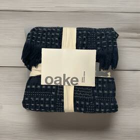 Oake 194137417586 Waffle Throw Navy Fringe Trim 50x60
