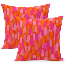 11864 Ochori Set Of 2 Abstract Retro 70s Pink Orange Paint Brush Throw Pillow Covers 20 Inch X2