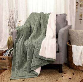 1563064 Oeko-tex Life Comfort Cable Knit Throw Green 50x60in One Size