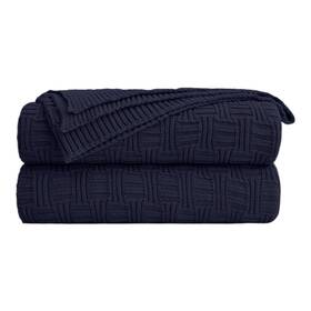 Jade-89880525 Oeko Tex Oeko-tex Cable Knit Throw Blanket Cotton Navy Soft Cozy 50x60 New