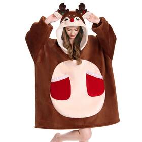 2139212 Olaola Reindeer Hooded Blanket For Adults - Oversized Sherpa Fleece Throw With Pockets