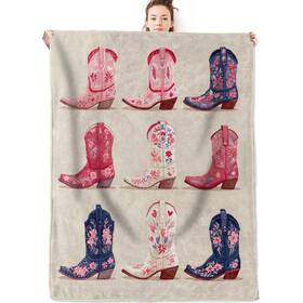 26c5p0712056 Olpddz Western Cowboy Boot Flannel Blanket Gifts For Women Cowgirl 60x50inch Rustic