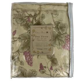 1892 One Throw 675716001216 Cotton Fleece Vintage 50x60 Flowers Pink Beige Soft Cottagecore