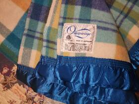 Onkaparinga 9313571148745 Australian Wool Check Blanket Green Blue Satin Trim Queen/king 68x86