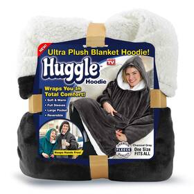 Ontel 735541504273 Huggle Hoodie Ultra Plush Blanket Charcoal Grey One Size 1 Count