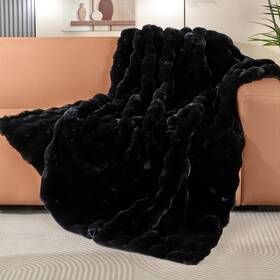 Orinova 780943456422 Black Fluffy Thick Fur Throw Blanket 50x60 For Bed Couch Office Chair Bunny S