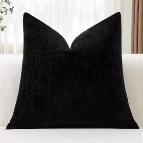 Xnrusd1217 Otostar Chenille Throw Pillow Covers 24x24 Inch Soft Farmhouse Black Decorati