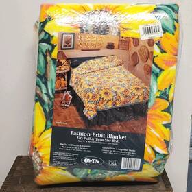 Owen 025853036938 Vtg 70s Blanket Twin Full Fashion Print Sunflower Floral Retro Groovy New