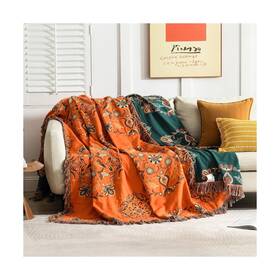 Tz02 Pangushan Orange Boho Throw Blanket 100% Cotton Reversible Bohemian Queen Si